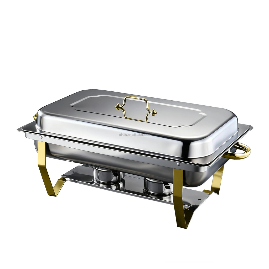 AIRUISI Electric Modern Stainless Steel Chafing Dish Buffet Server Set Rectangle Food Warmer Gold Silver for Hotel Use