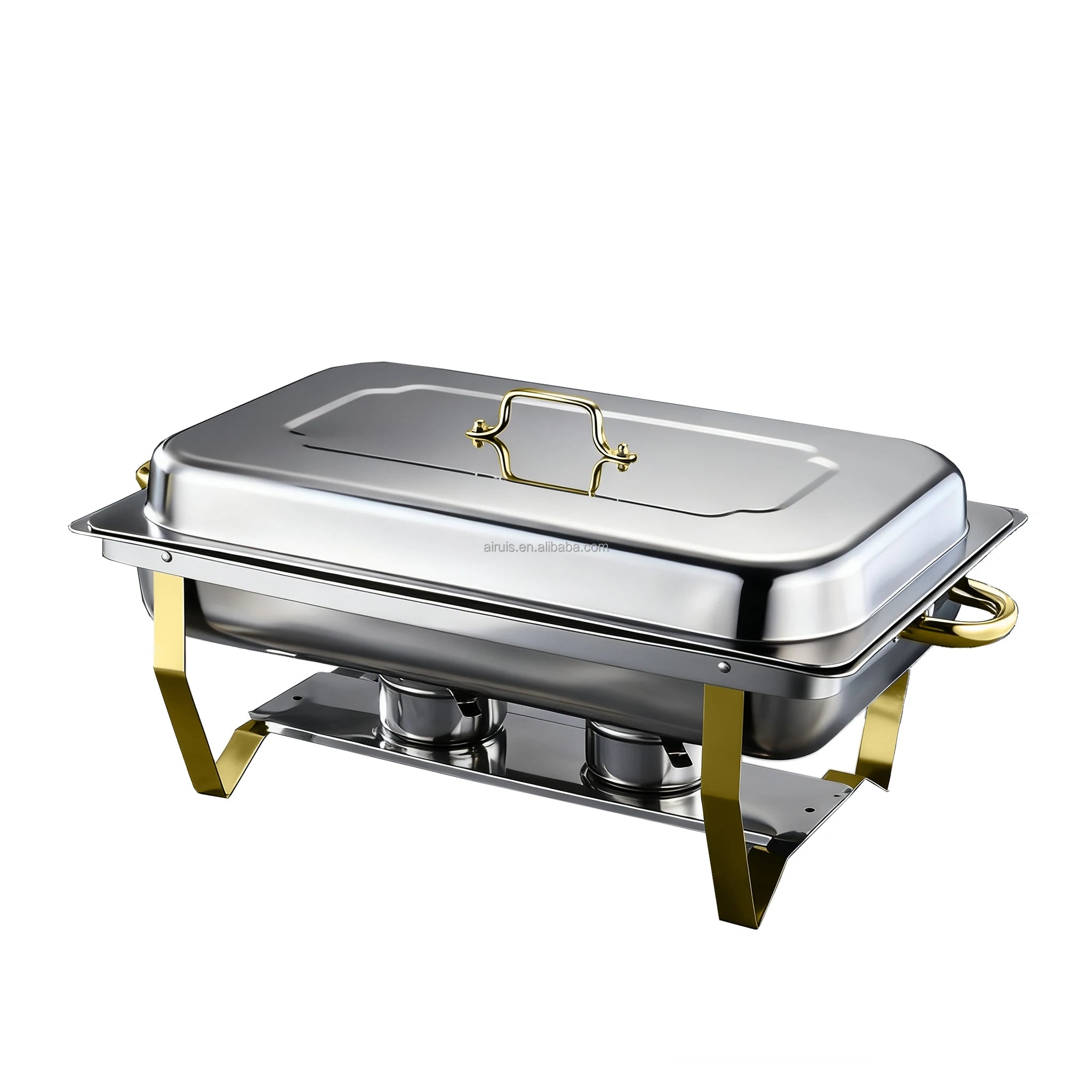 AIRUISI Electric Modern Stainless Steel Chafing Dish Buffet Server Set Rectangle Food Warmer Gold Silver for Hotel Use