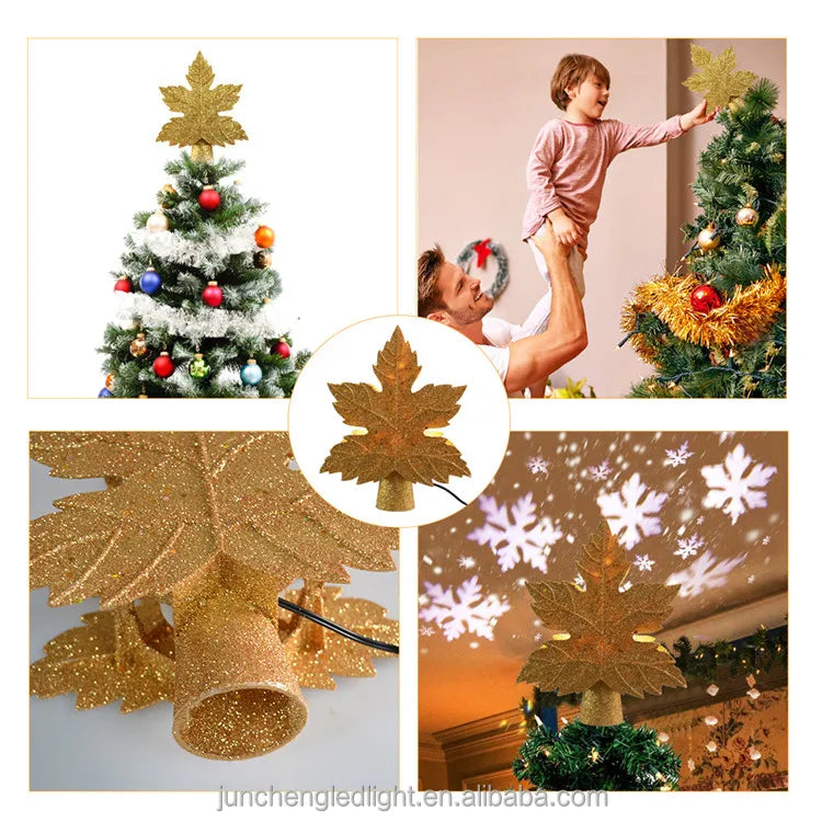 Silver Tree Topper Decoration Led Xmas Tree Top Light Projection Lamp Sequin Lamp for Home Bar Party