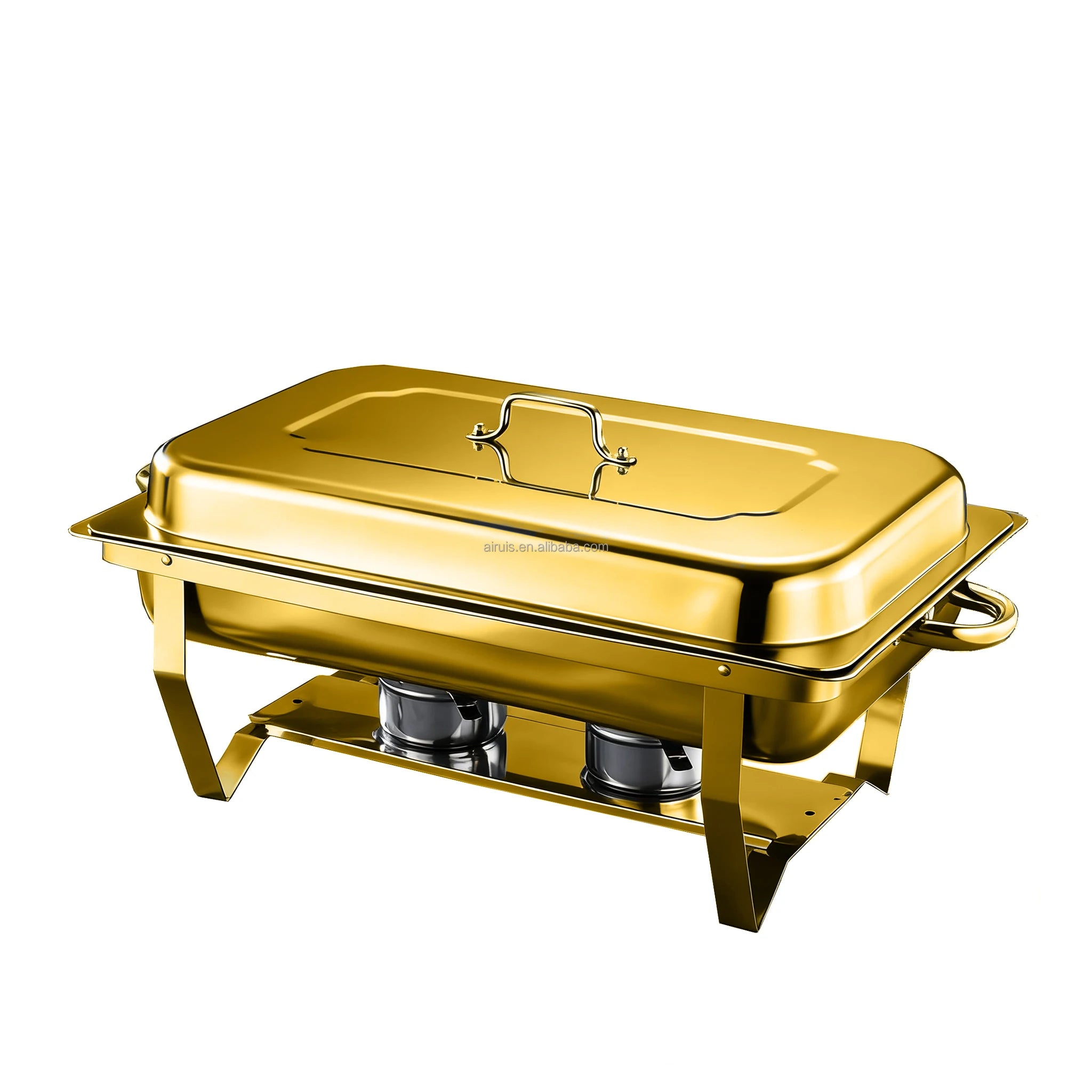 AIRUISI Electric Modern Stainless Steel Chafing Dish Buffet Server Set Rectangle Food Warmer Gold Silver for Hotel Use