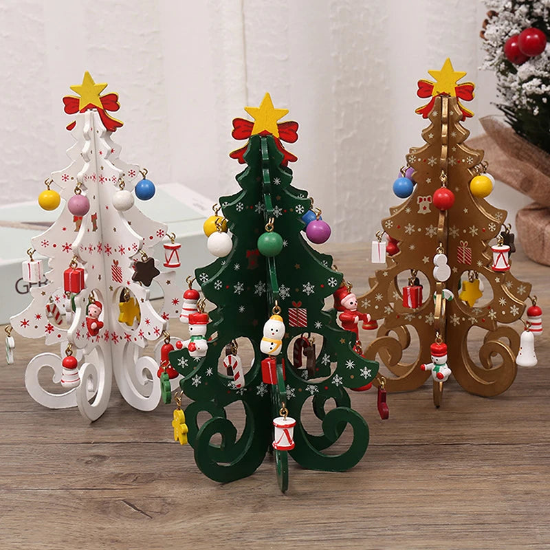 Christmas Tree Children Handmade DIY Stereo Wooden Christmas Tree Scene Layout Christmas Decoration Ornaments Hot