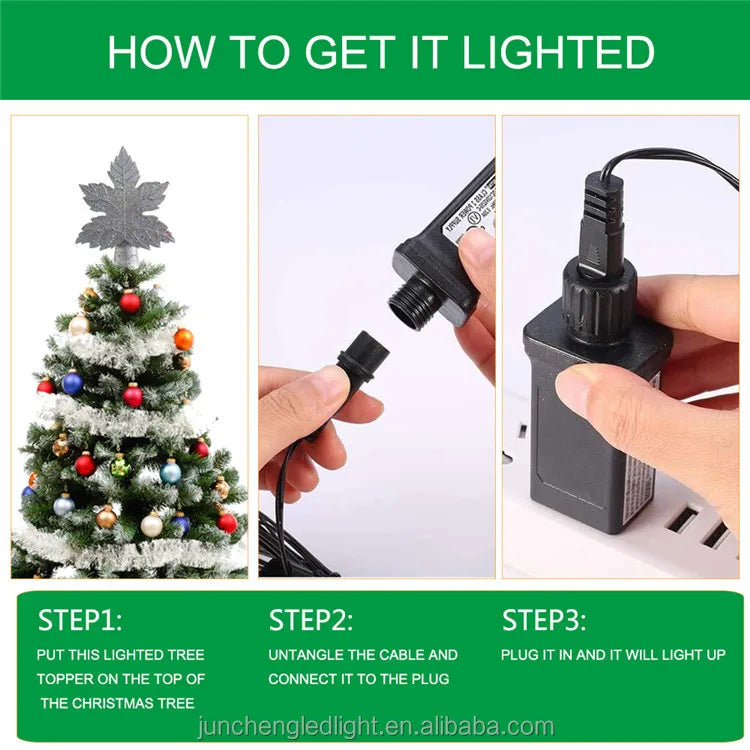 Silver Tree Topper Decoration Led Xmas Tree Top Light Projection Lamp Sequin Lamp for Home Bar Party