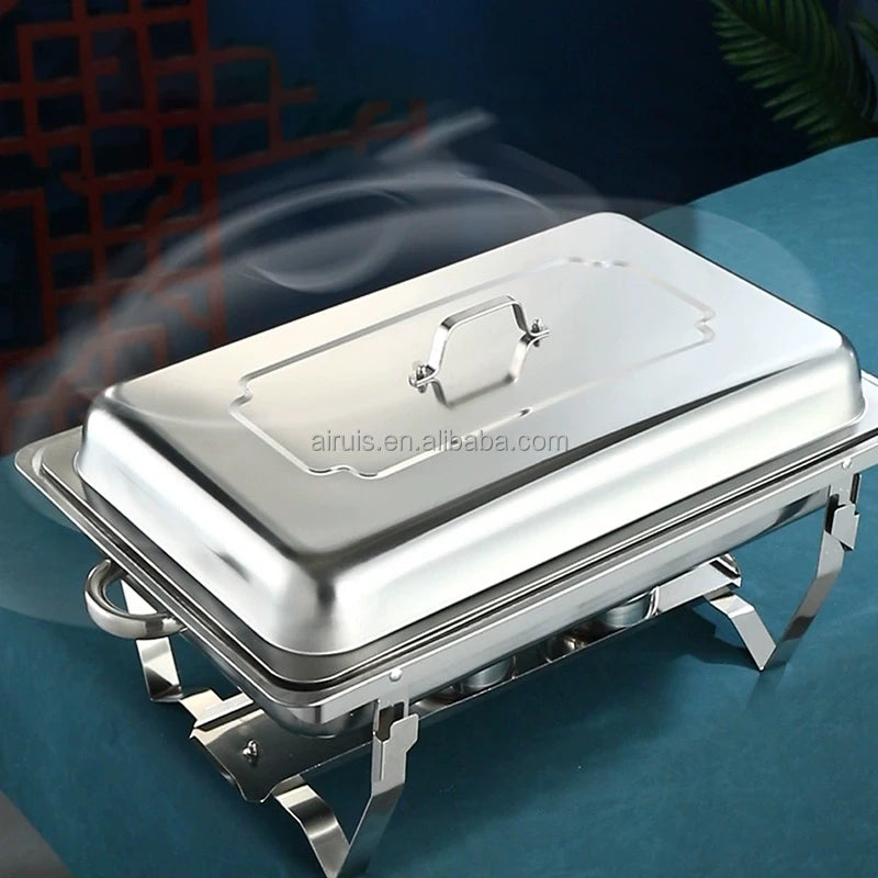 AIRUISI Electric Modern Stainless Steel Chafing Dish Buffet Server Set Rectangle Food Warmer Gold Silver for Hotel Use