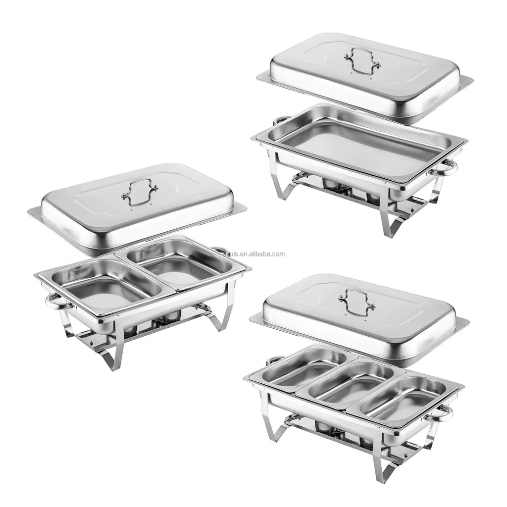 AIRUISI Electric Modern Stainless Steel Chafing Dish Buffet Server Set Rectangle Food Warmer Gold Silver for Hotel Use