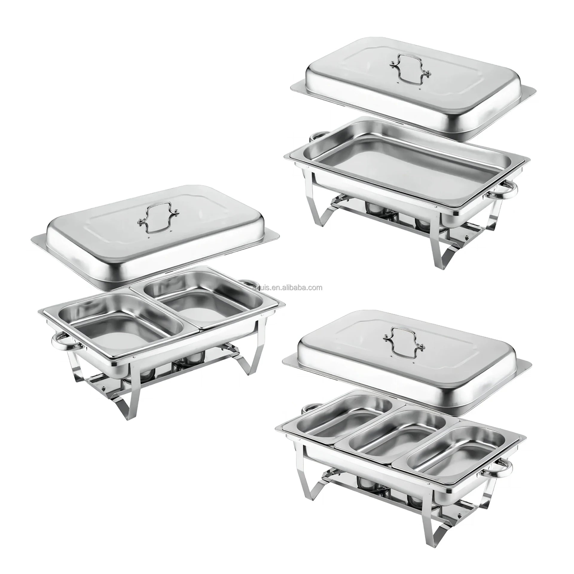 AIRUISI Electric Modern Stainless Steel Chafing Dish Buffet Server Set Rectangle Food Warmer Gold Silver for Hotel Use