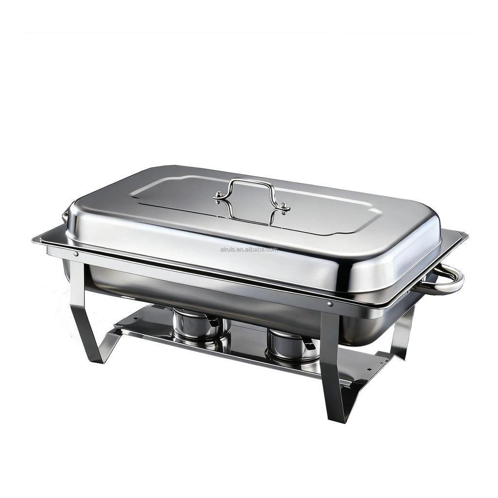 AIRUISI Electric Modern Stainless Steel Chafing Dish Buffet Server Set Rectangle Food Warmer Gold Silver for Hotel Use