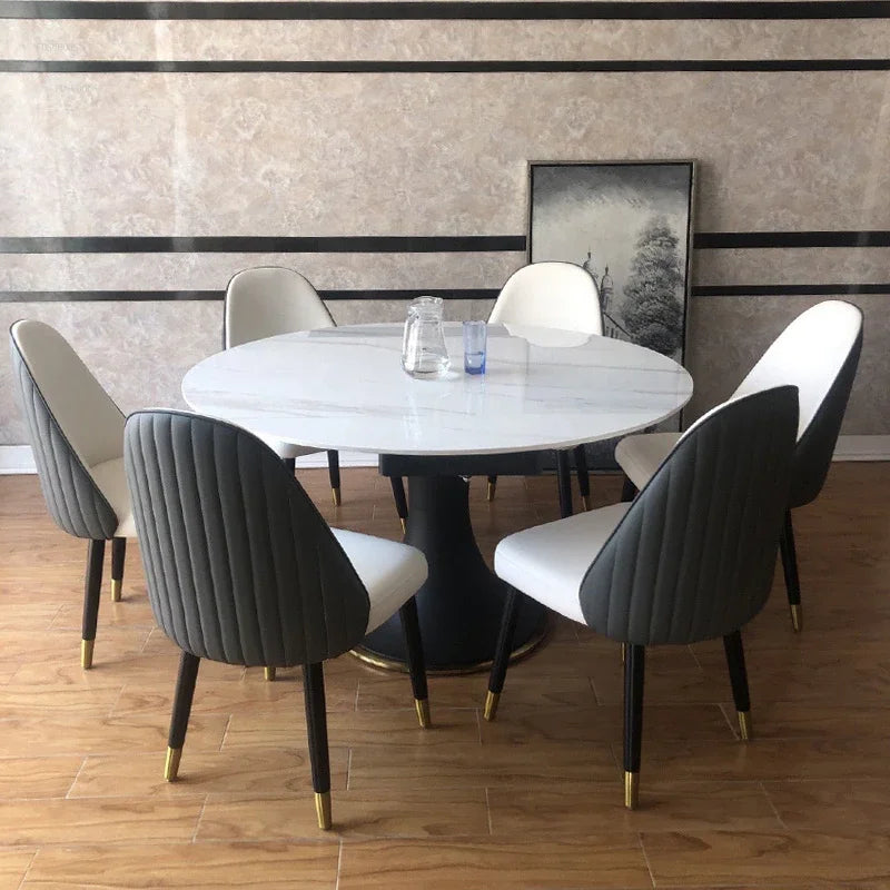 Italian Round Rotatable Telescopic Dining Table Small Apartment Foldable Table Household Modern Light Luxury Slate Dining Tables