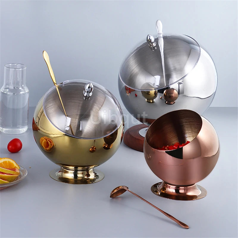 Stainless Steel Oblique mouthed Sauce Bowl with Lid Hot Pot Buffet Seasoning basket bowl Jar dish Container Salad Spherical Bowl