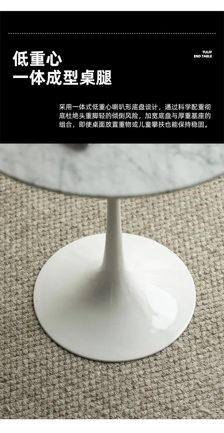 Nordic Luxury Tulip Coffee Table - Designer Marble Side Table for Home Living Room Small Space, Sofa End Round Table