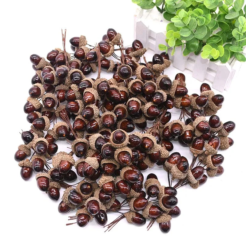 12/24pcs Artificial Mini Pine Cone Foam Fake Nuts Acorns Berry DIY Handmade Flower Bouquet Wedding Xmas Autumn Decoration Wreath