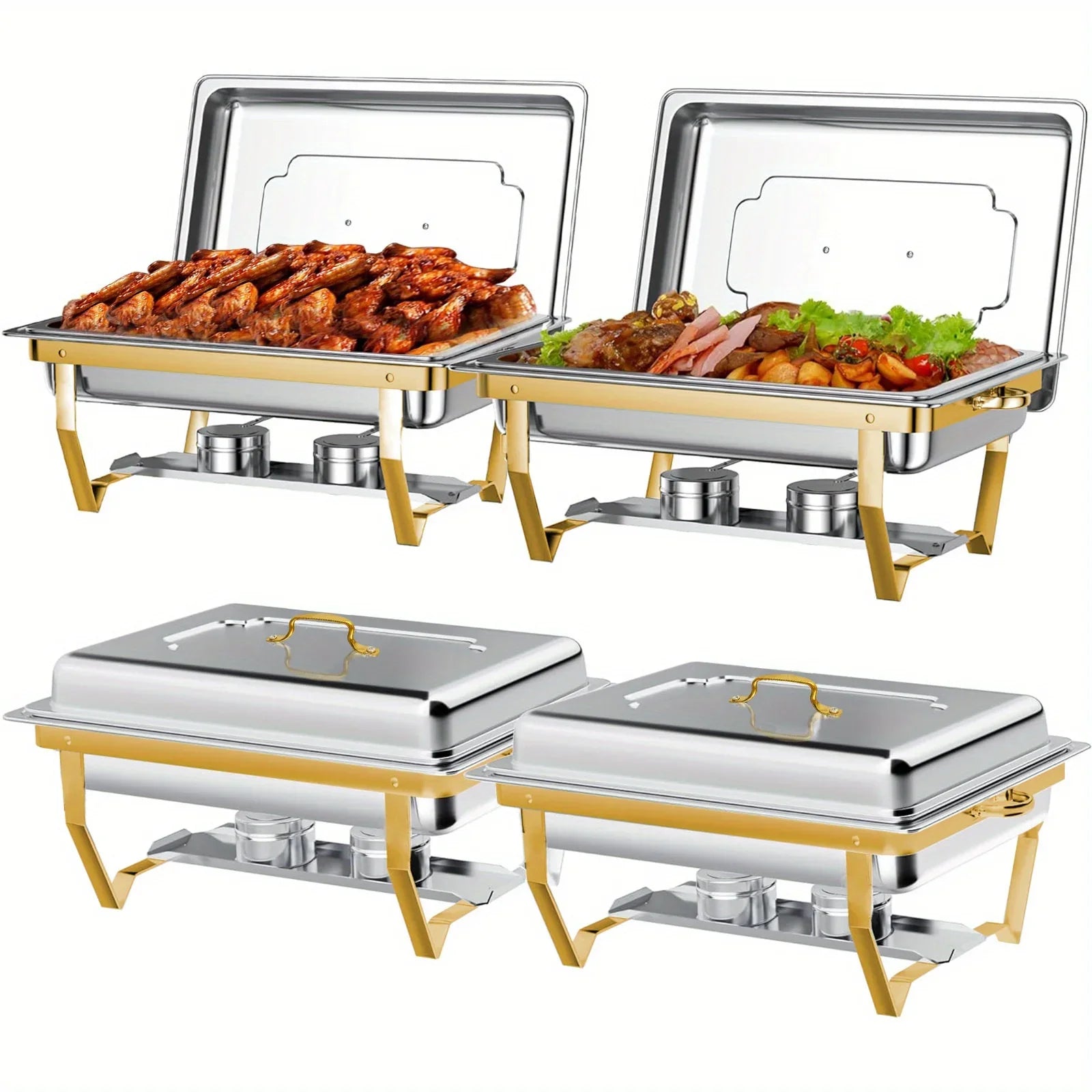 4 Pack 8QT Chafing Dish Buffet Set Stainless Steel Food Warmer Chafer Complete  Chafing Fuel Holder for Party Catering,