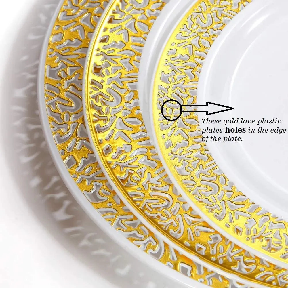 40/20pcs Gold Plastic Plates,Party Dinner Plates and Salad/Dessert Plates Combo,Heavy Duty Plastic Plates for Parties Wedding