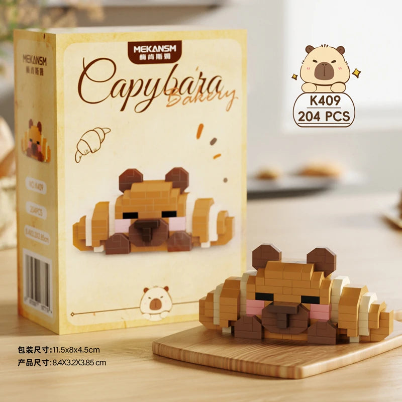 New Capybara Baking Bear Cartoon Doll Building Blocks Assembled Children's Educational Toys Creative Desktop Ornament Gift