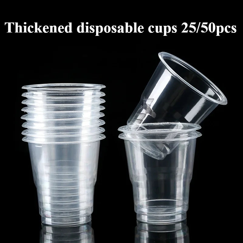 25/50pcs New Disposable Transparent Plastic Cup Outdoor Picnic Birthday Kitchen Party Tableware Cups Supplies Kitchenware Dining