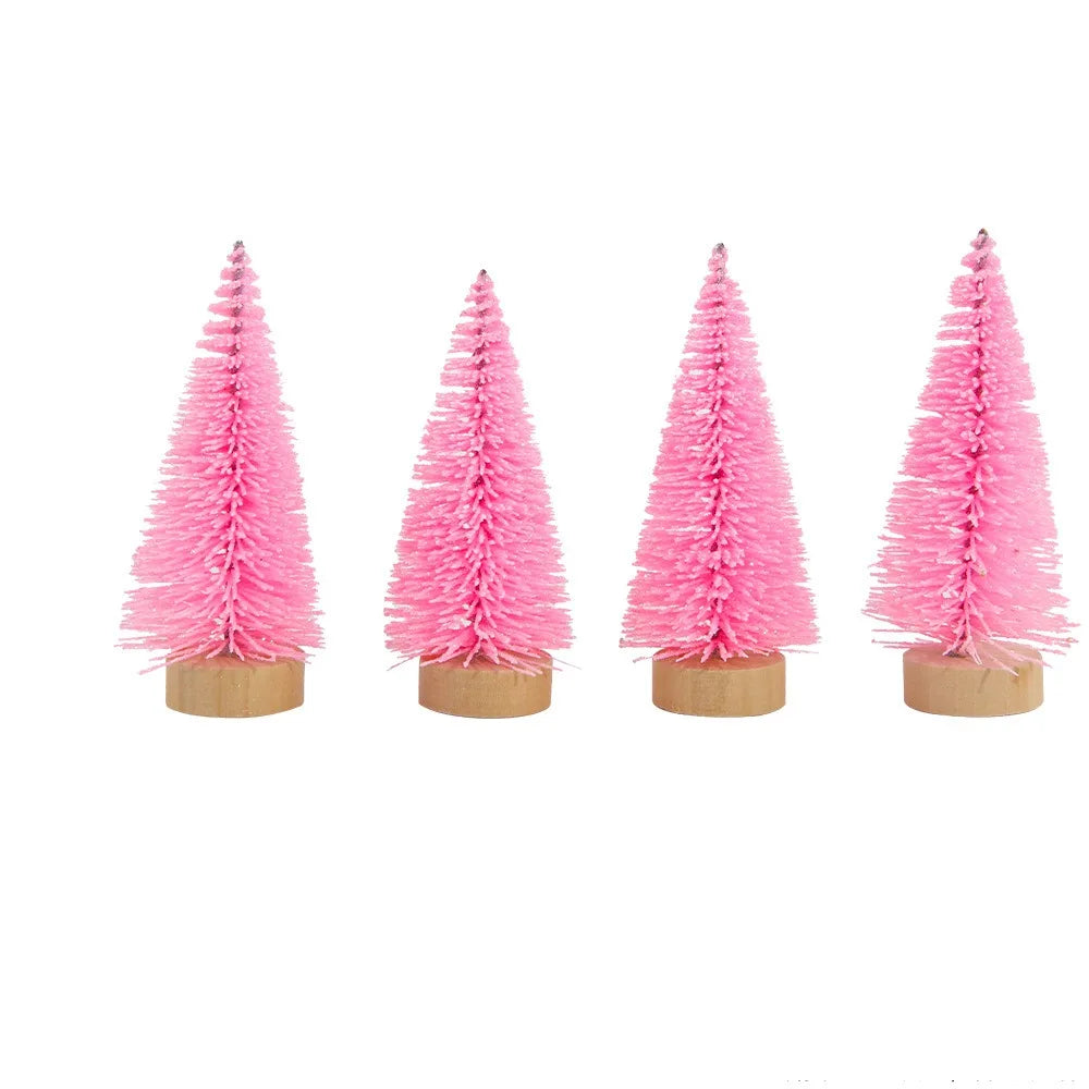 4pcs 10CM Mini Christmas Tree Plastic Gradient Christmas Small Cedar Colorful Lifelike Artificial Xmas Pine Tree Party Favors