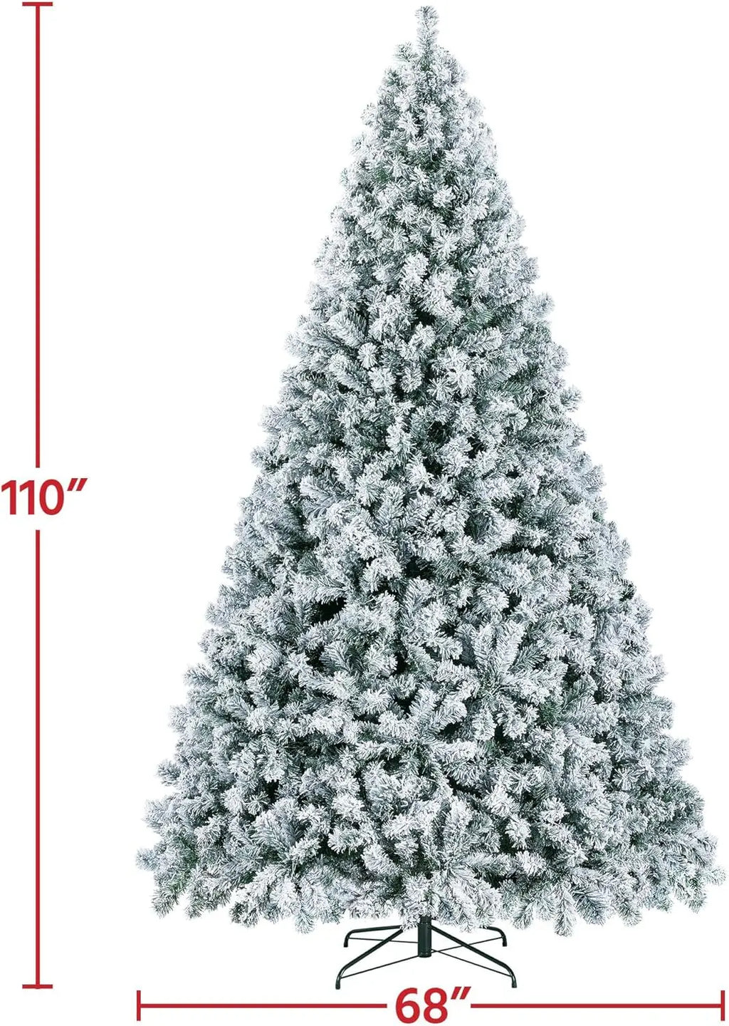 10ft Artificial Christmas Tree , Snow Flocked Full Prelighted Xmas Tree with 2084 Branch Tips, 900 Incandescent Lights