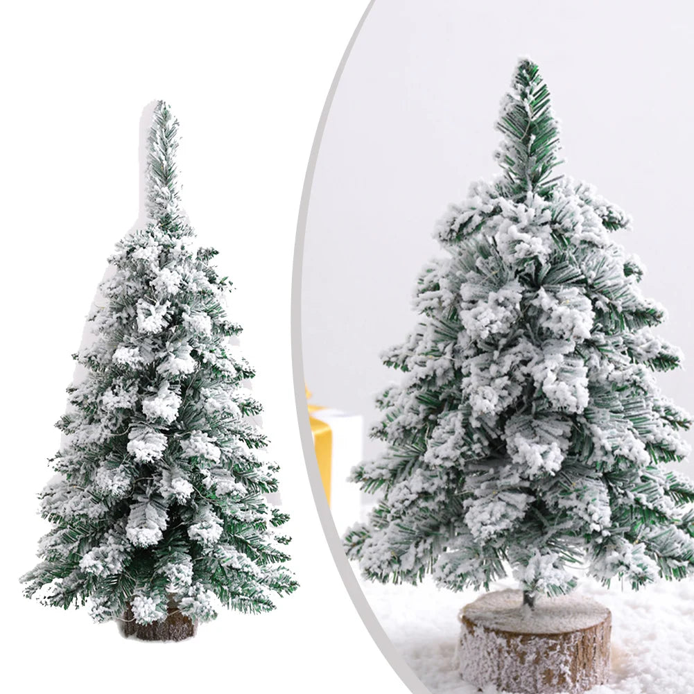 Desktop Christmas Tree Artificial Snow Frost Pine Tree Christmas Ornaments Tree Xmas Flocking Tree Xmas Holiday Festival Decor