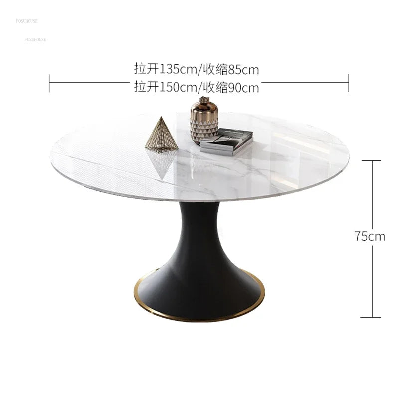Italian Round Rotatable Telescopic Dining Table Small Apartment Foldable Table Household Modern Light Luxury Slate Dining Tables