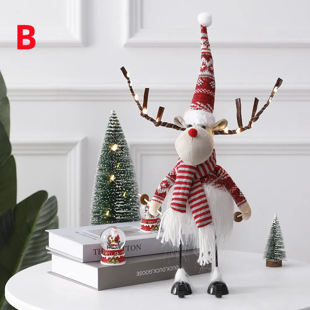Christmas Elk Decoration Large Standing Handmade Plush Doll with Retractable Spring Legs for Christmas Tree Ornaments New Year