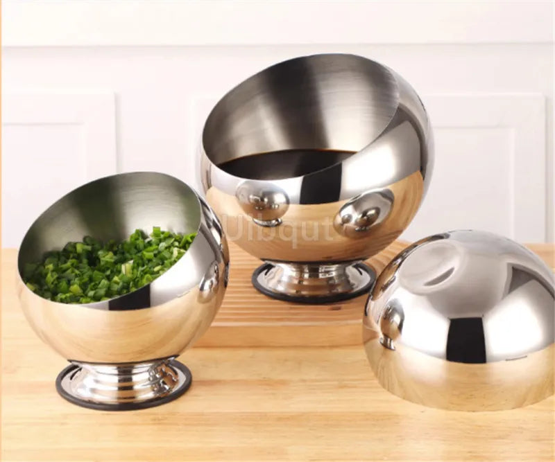 Stainless Steel Oblique mouthed Sauce Bowl with Lid Hot Pot Buffet Seasoning basket bowl Jar dish Container Salad Spherical Bowl