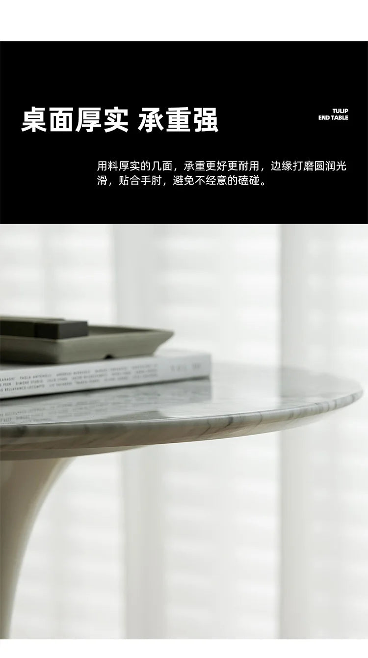 Nordic Luxury Tulip Coffee Table - Designer Marble Side Table for Home Living Room Small Space, Sofa End Round Table