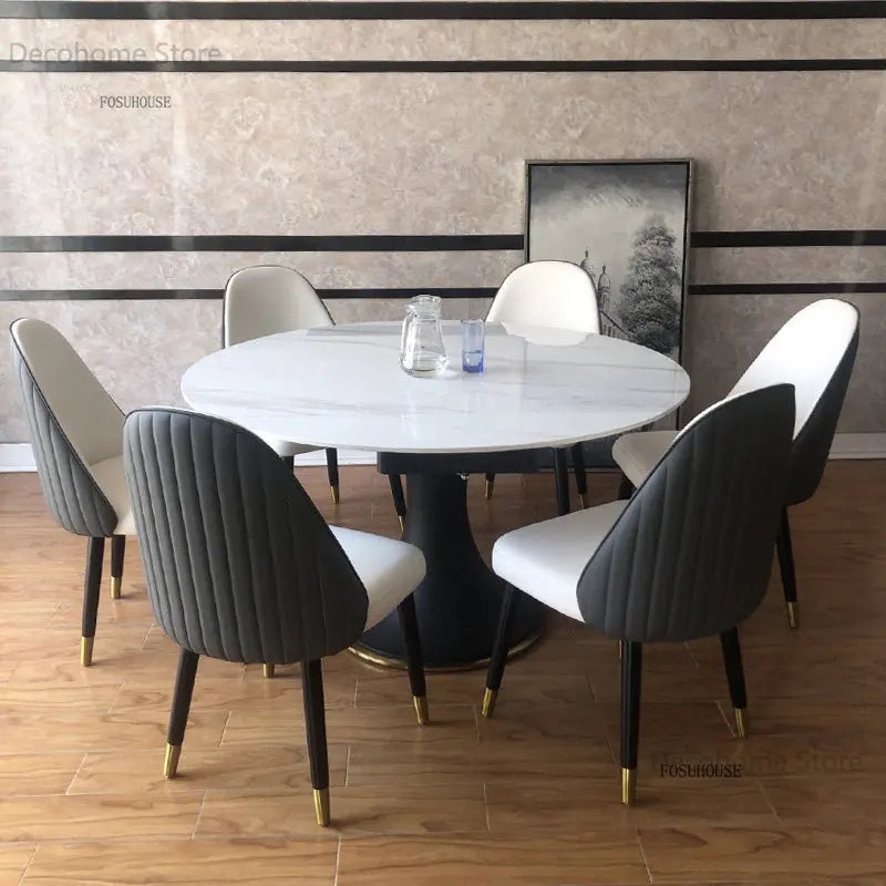 Italian Round Rotatable Telescopic Dining Table Small Apartment Foldable Table Household Modern Light Luxury Slate Dining Tables