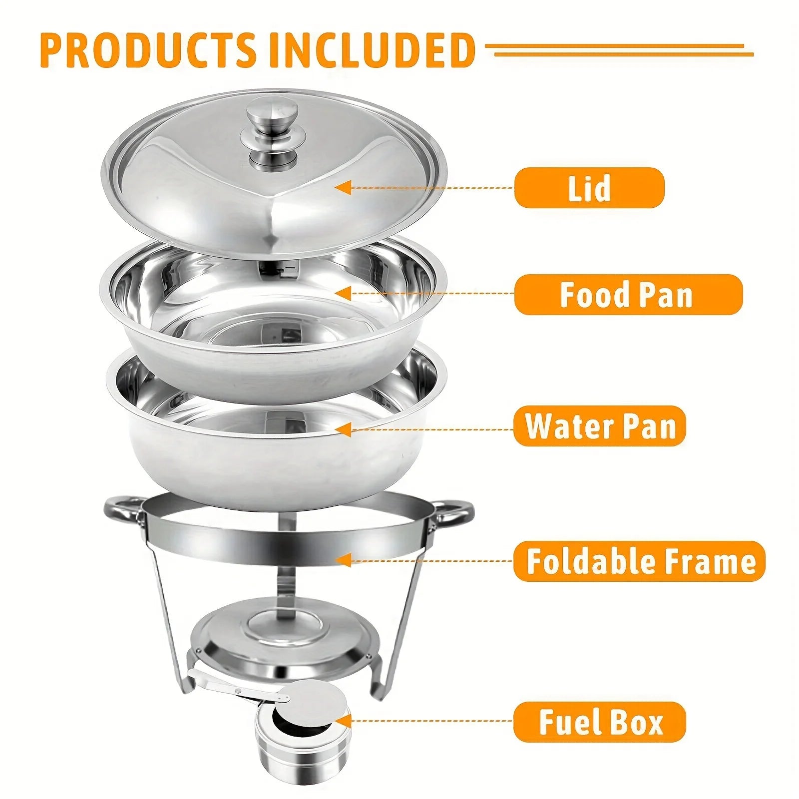 1/2/4/6/8 Packs 5-Qt Stainless Steel Chafing Dish Buffet Set Food Water Trays Buffet Warmers erving Utensils for Dinner Parties