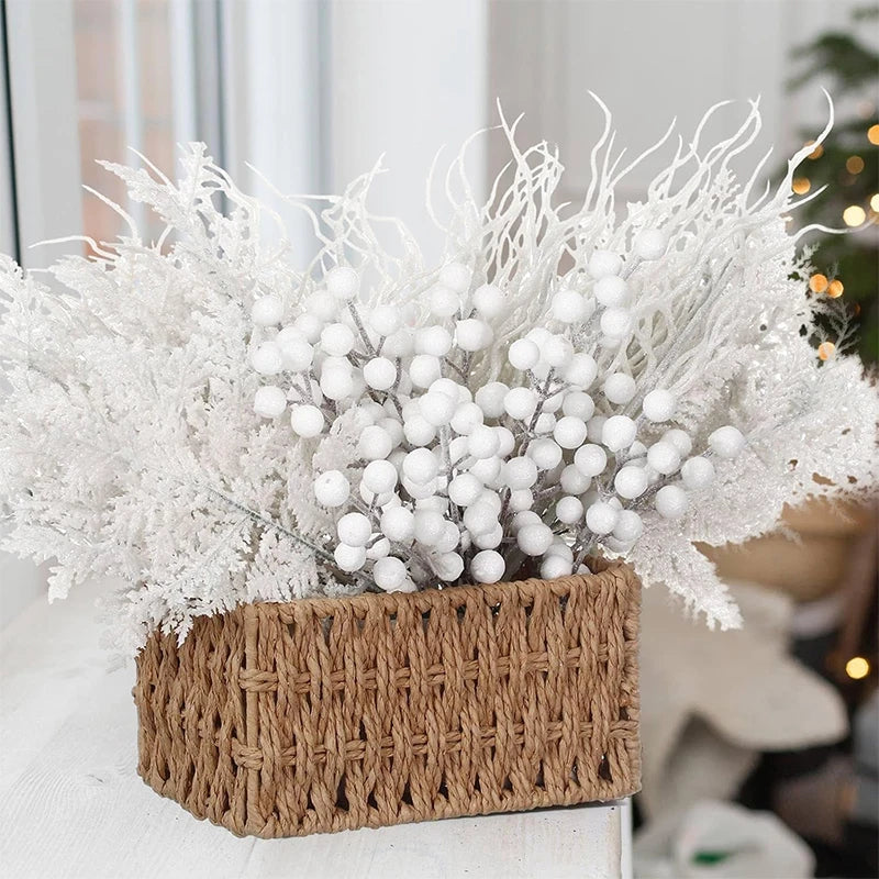 10Pc Glitter Branches Artificial Foam Berry Stalk Pine Needle Branch for Christmas Tree Ornament Home Decor DIY Wreath Supplies