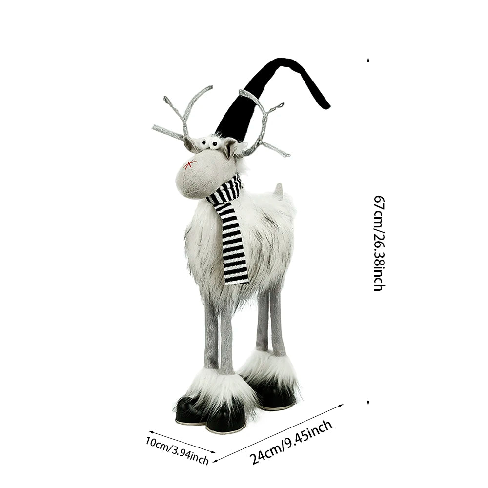 Christmas Elk Decoration Large Standing Handmade Plush Doll with Retractable Spring Legs for Christmas Tree Ornaments New Year