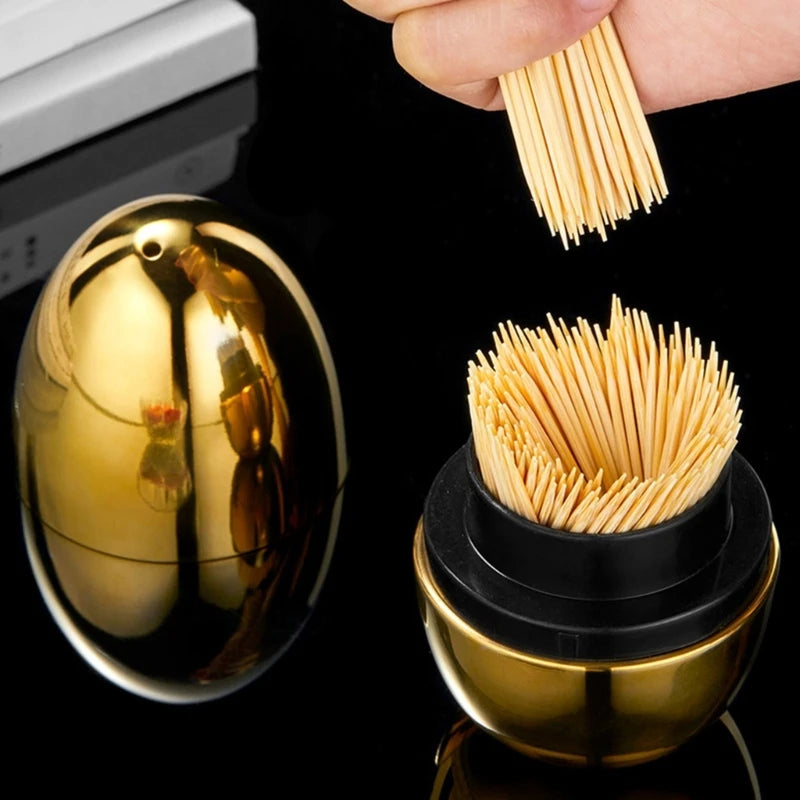 Eggs Shaped Toothpick Holder 304 Stainless Steel Toothpicks Storage Container Restaurant Toothpick Dispenser Box D2RD