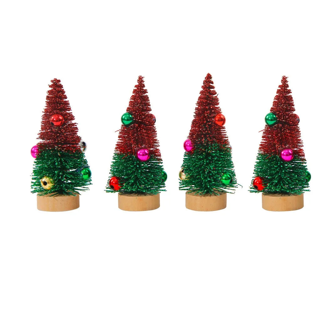 4pcs 10CM Mini Christmas Tree Plastic Gradient Christmas Small Cedar Colorful Lifelike Artificial Xmas Pine Tree Party Favors