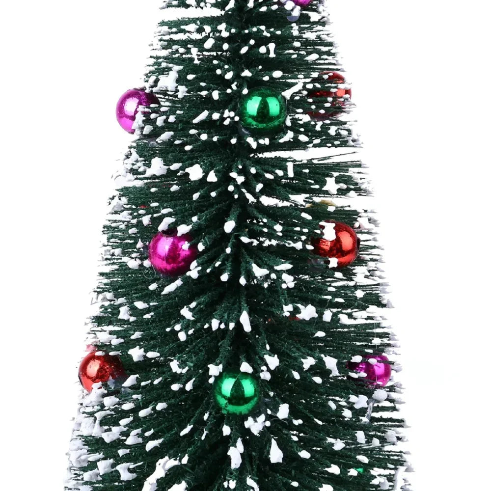 Christmas Tree Mini Tree with Wood Base Diy Crafts Home Table Top Decor Xmas Wooden Pendants for New Year Home Decoración