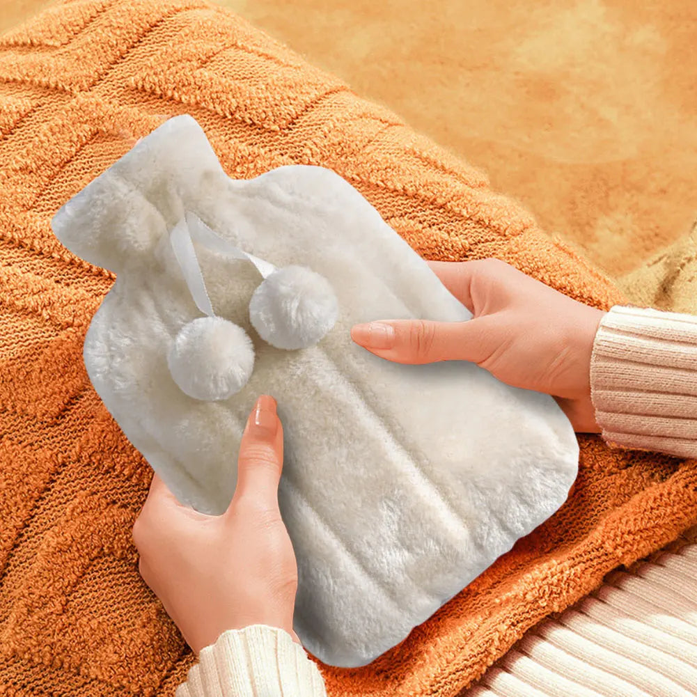 2L Hot Water Bottle Cover Rubber Hot Water Bags Winter Plush Hand & Feet Warmer Explosion-Proof Water Bottle Cover For Hot Water