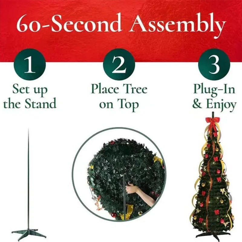 120cm Foldable Pre-Decorated Christmas Tree Pop-Up Festive Decoration Home Decor Portable Christmas Tree