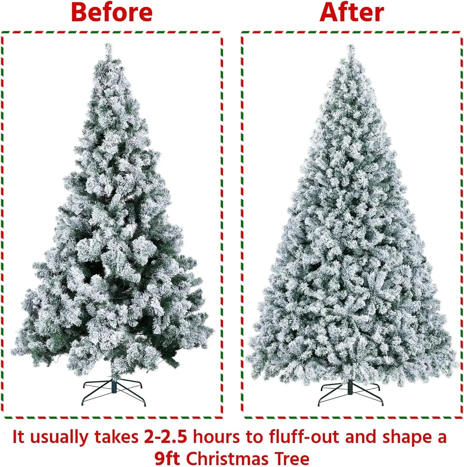 10ft Artificial Christmas Tree , Snow Flocked Full Prelighted Xmas Tree with 2084 Branch Tips, 900 Incandescent Lights