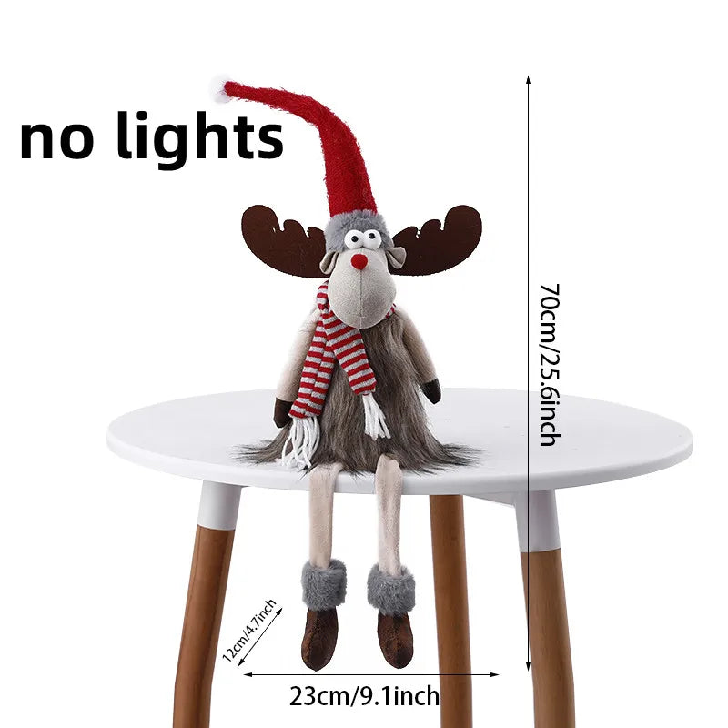 Christmas Elk Decoration Large Standing Handmade Plush Doll with Retractable Spring Legs for Christmas Tree Ornaments New Year