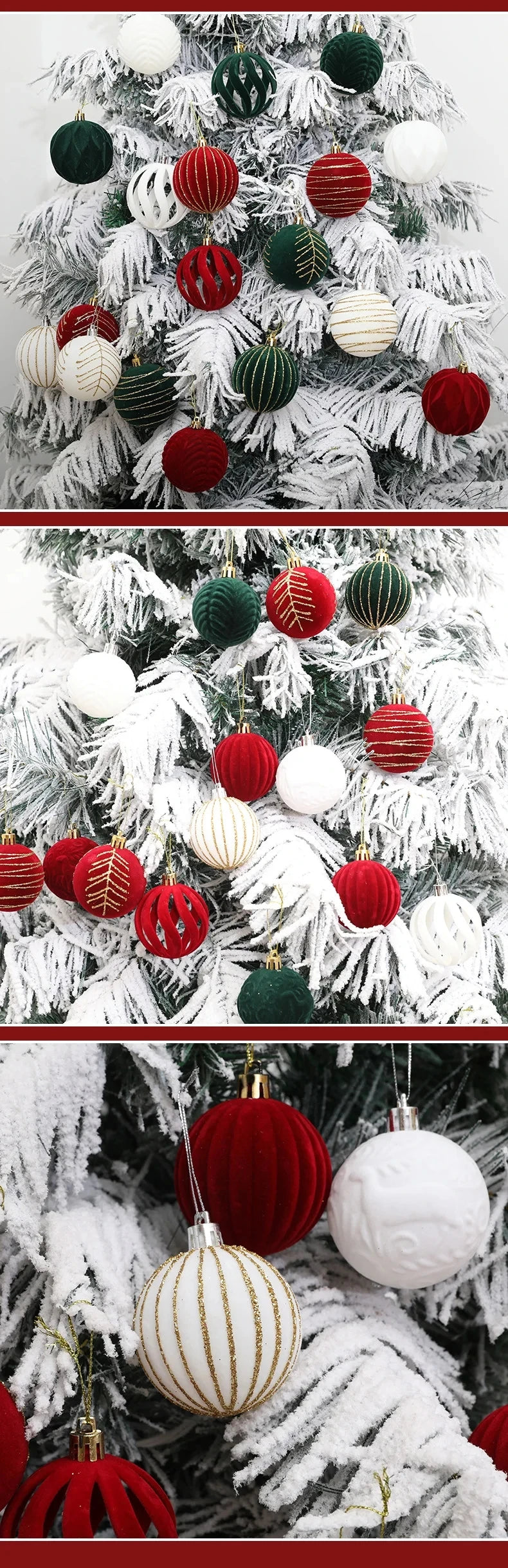 12/16pcs 6cm Wine Red Christmas Ball Ornaments Flocking Christmas Tree Party Decoration New Year Christmas Spheres Pendant Balls