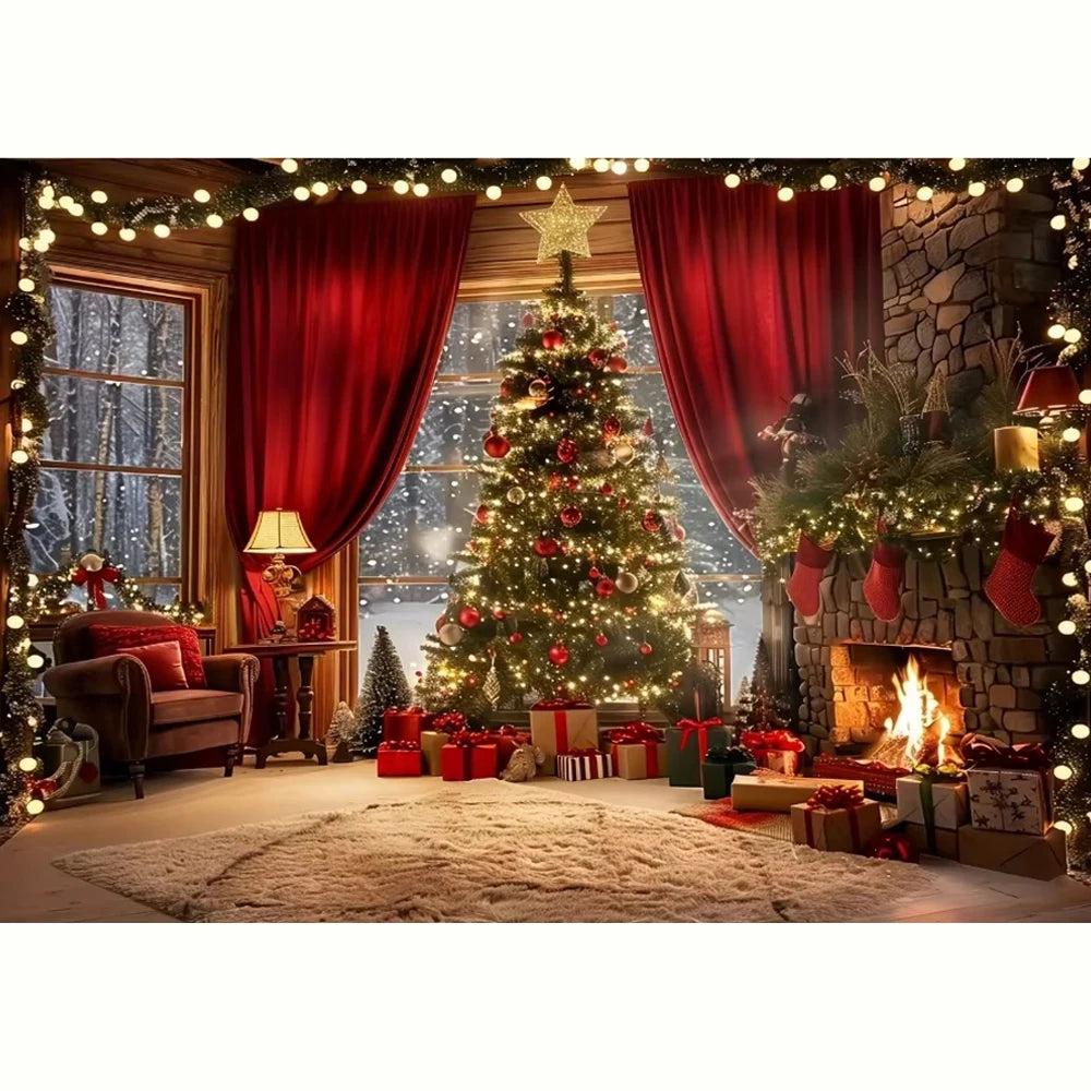 Christmas tree and fireplace  background, suitable for holiday photos and decorations, universal bannersBackground decoration