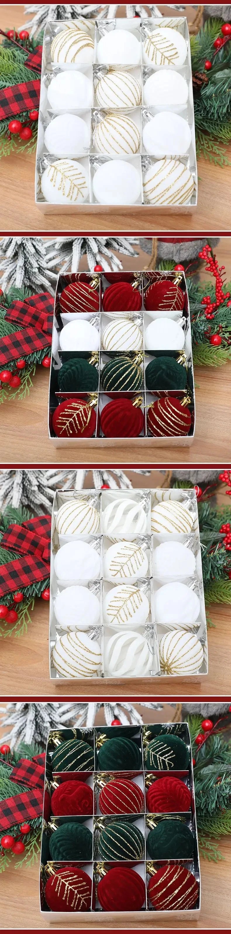 12/16pcs 6cm Wine Red Christmas Ball Ornaments Flocking Christmas Tree Party Decoration New Year Christmas Spheres Pendant Balls