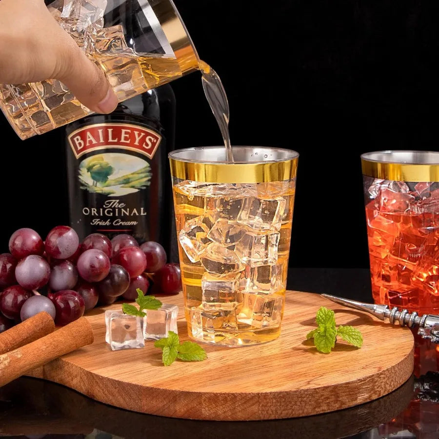 120PCS Gold Rim Plastic Cups 12oz Heavy Duty Plastic Cups Fancy Clear  Cup with Gold Rimmed for Wedding Birthday Party