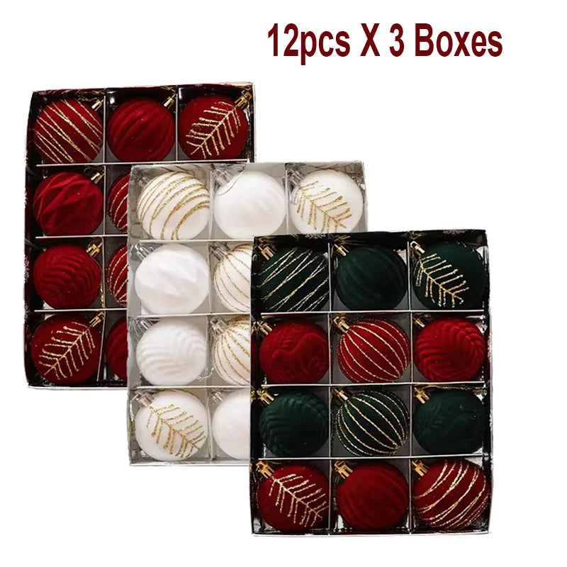 12/16pcs 6cm Wine Red Christmas Ball Ornaments Flocking Christmas Tree Party Decoration New Year Christmas Spheres Pendant Balls