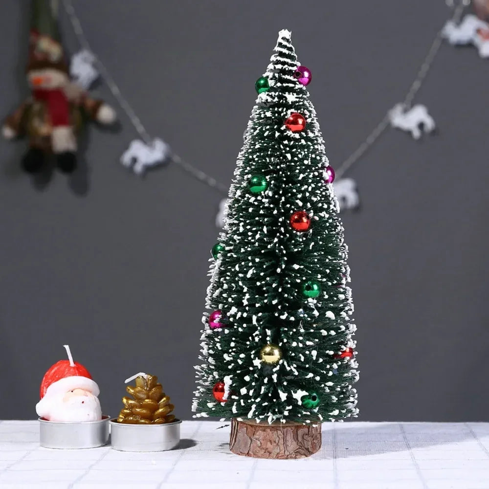 Christmas Tree Mini Tree with Wood Base Diy Crafts Home Table Top Decor Xmas Wooden Pendants for New Year Home Decoración