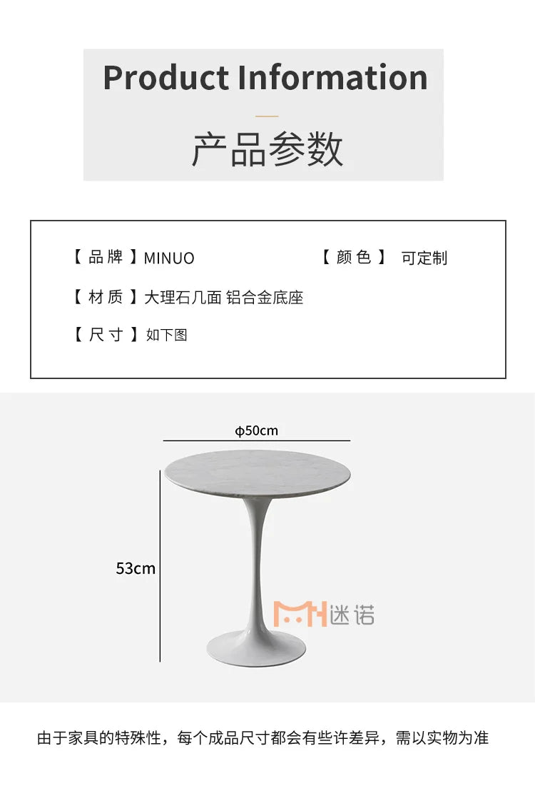 Nordic Luxury Tulip Coffee Table - Designer Marble Side Table for Home Living Room Small Space, Sofa End Round Table