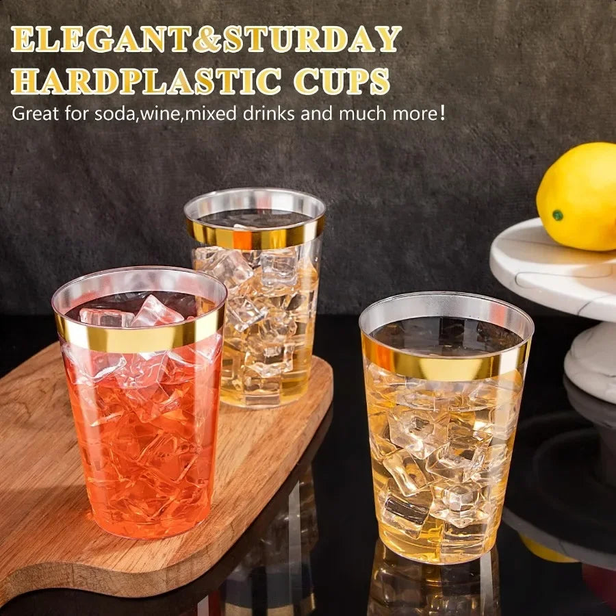 120PCS Gold Rim Plastic Cups 12oz Heavy Duty Plastic Cups Fancy Clear  Cup with Gold Rimmed for Wedding Birthday Party