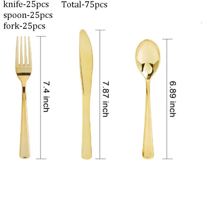 25 People Party The Number Of Suitable Golden Plastic Party Disposable  Tableware For Birthday Party Decor Cake Plastic Plates