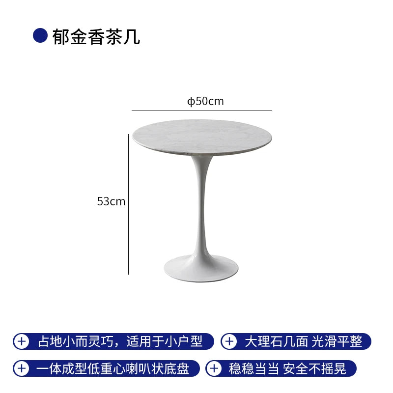 Nordic Luxury Tulip Coffee Table - Designer Marble Side Table for Home Living Room Small Space, Sofa End Round Table