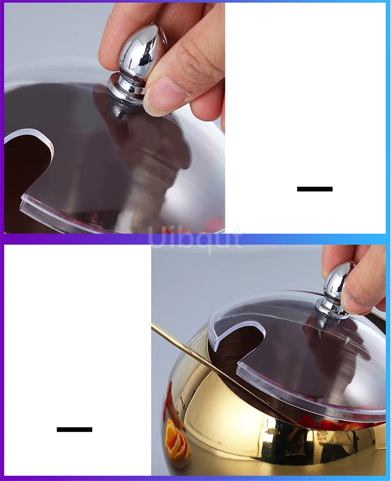 Stainless Steel Oblique mouthed Sauce Bowl with Lid Hot Pot Buffet Seasoning basket bowl Jar dish Container Salad Spherical Bowl