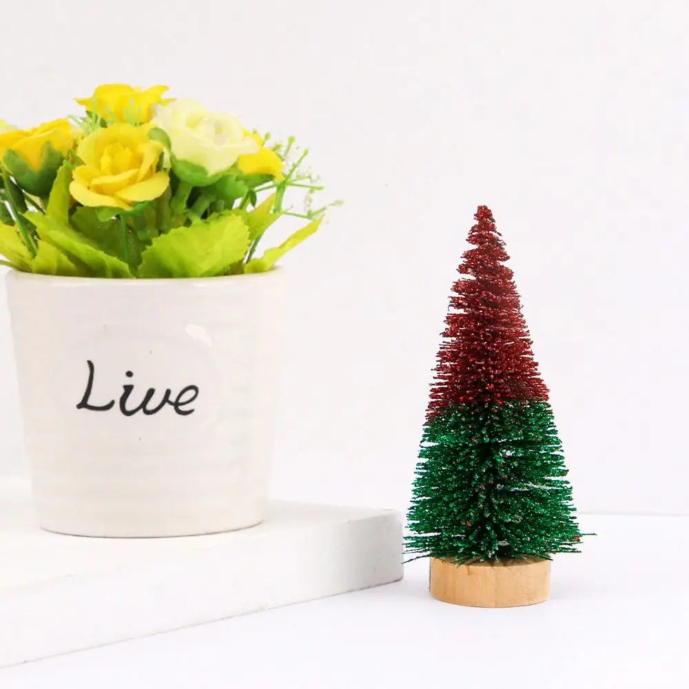 4pcs 10CM Mini Christmas Tree Plastic Gradient Christmas Small Cedar Colorful Lifelike Artificial Xmas Pine Tree Party Favors