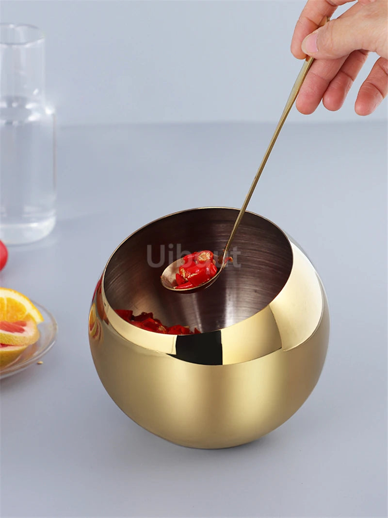 Stainless Steel Oblique mouthed Sauce Bowl with Lid Hot Pot Buffet Seasoning basket bowl Jar dish Container Salad Spherical Bowl
