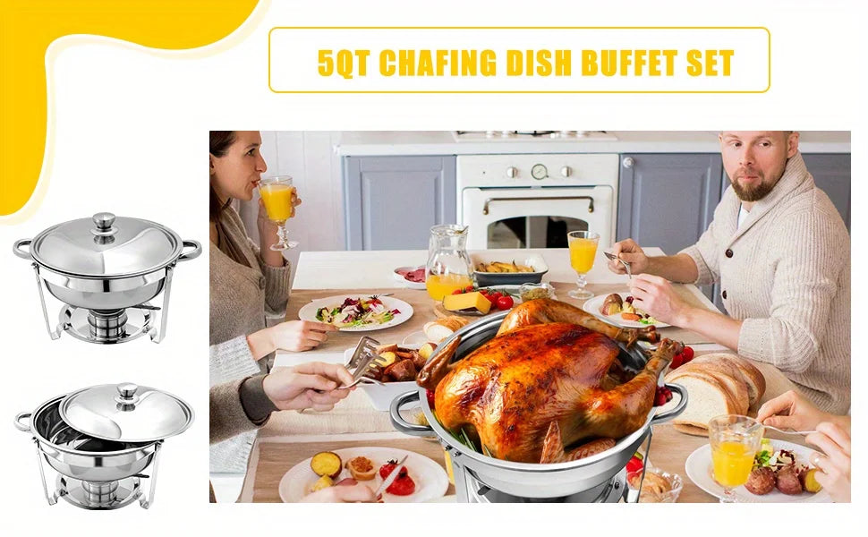 6 Pack Chafing Dish Buffet Set, Stainless Steel Food Warmer Kit with Lids, Food Pans, Water Pan and Fuel Holders for Restaurant